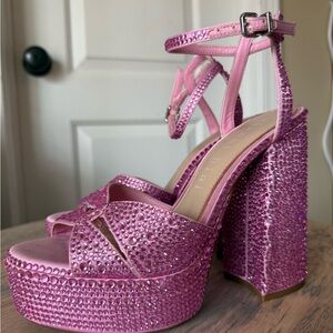 Pink Gianni Bini Platform Block Heel Sandals - Women